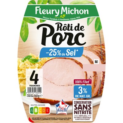 Roti porc cuit -25%sel x4 tr 160g