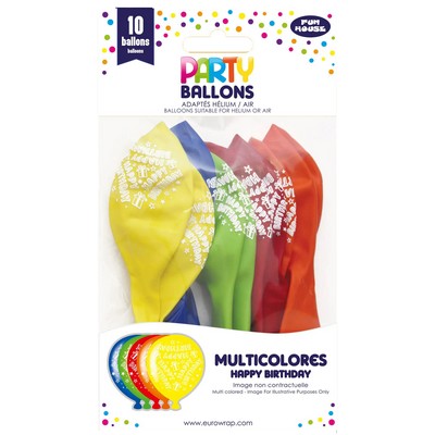 Ballons latex multicolor Happy Birthday x10