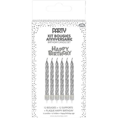 Set 12 bougie argent + 12 supports + plq 25g